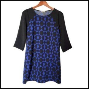 Everly Geometric Print Dress Black Blue Medium M‎ Shift 3/4 Sleeve